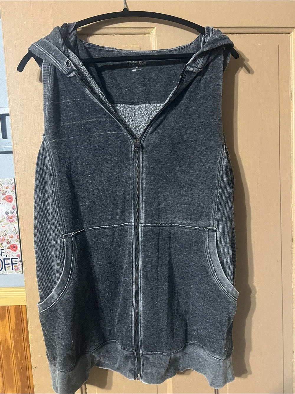 Calvin Klein Sleeveless Hooded Zip-Up Vest - Charcoal